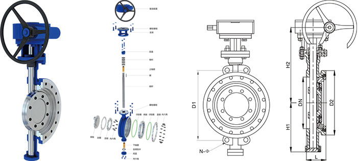 進(jìn)口蝸輪對(duì)夾式硬密封蝶閥尺寸